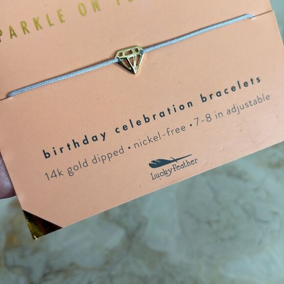 Lucky Feather Sparkle On Your Big Day Birthday Celebration Bracelet 14K Gold Dip - Picture 4 of 5